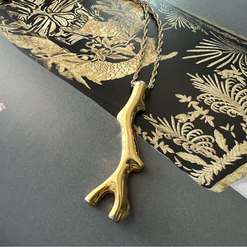 J.CREW • Gold Branch Pendant On Long Chain Necklace